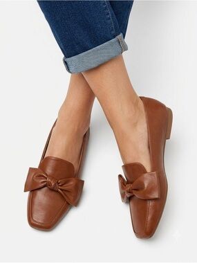 [NY&C ] Cognac Brown Chic Bow Loafers